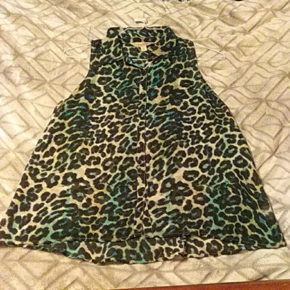 Decree Sheer Cheetah Print Collared Button Shirt … - image 3